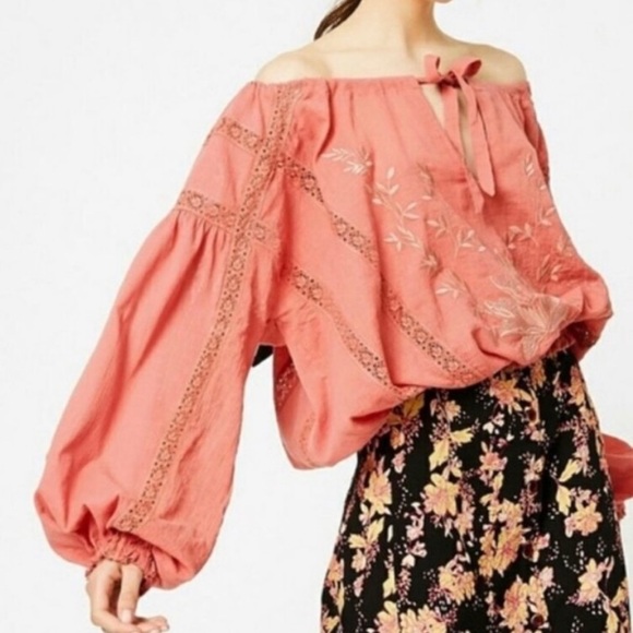 Free People Maria Maria boho Lace Blouse Embroidered top size S - Picture 1 of 8